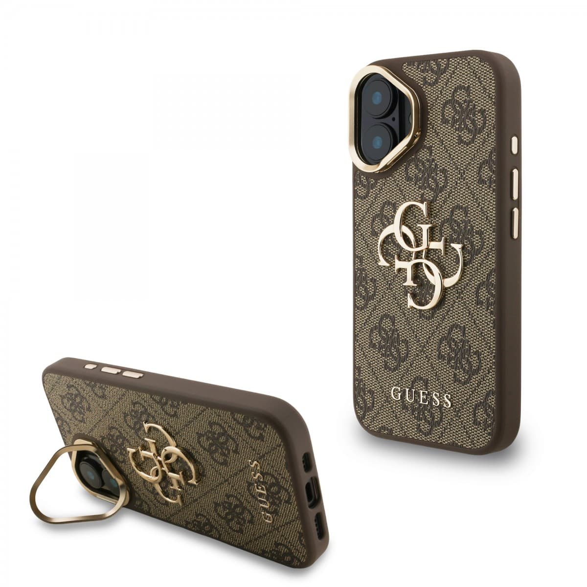 Zadní kryt Guess PU 4G Metal Logo Stand Camera Frame pro iPhone 16 Brown - náhled 1