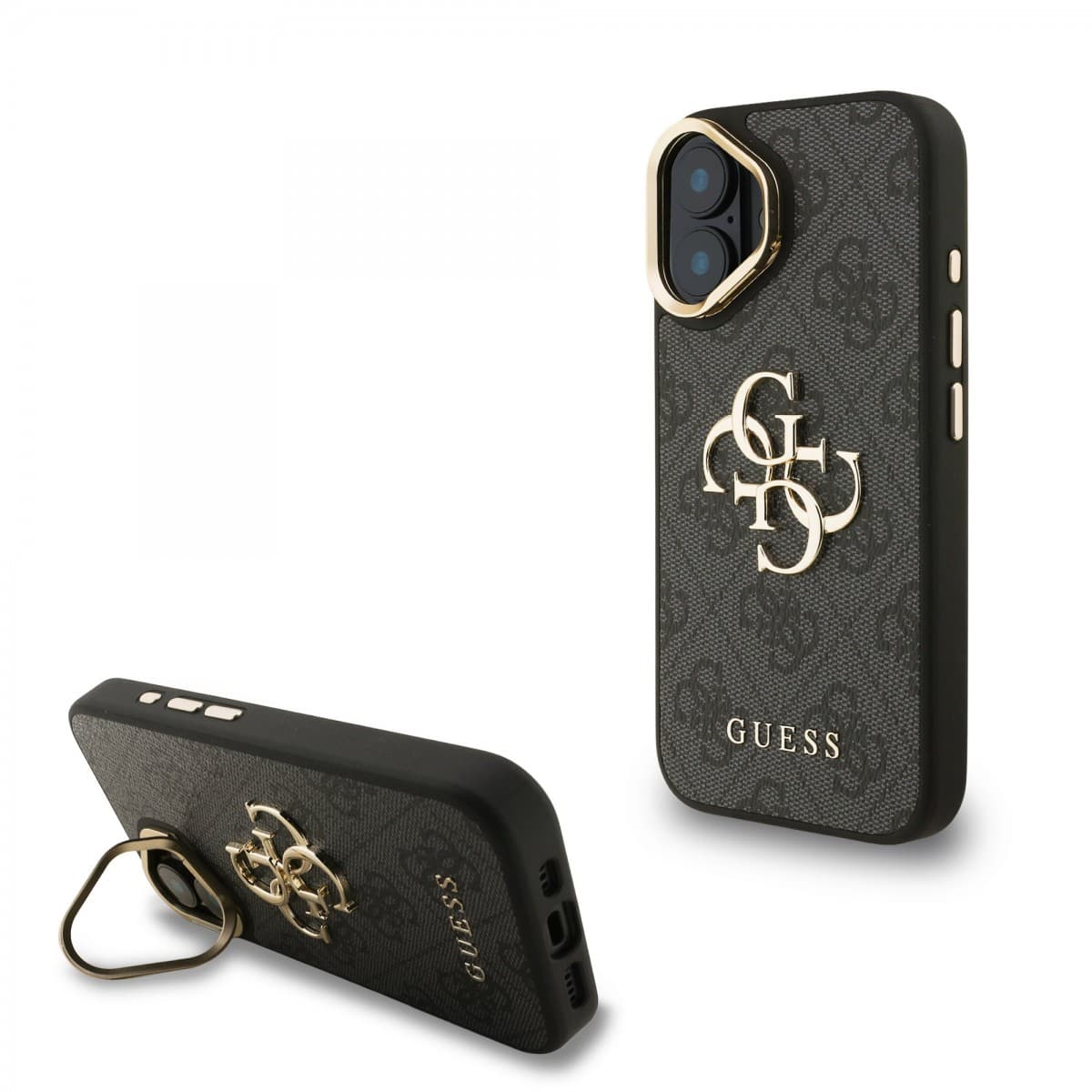 Zadní kryt Guess PU 4G Metal Logo Stand Camera Frame pro iPhone 16 Black - náhled 1