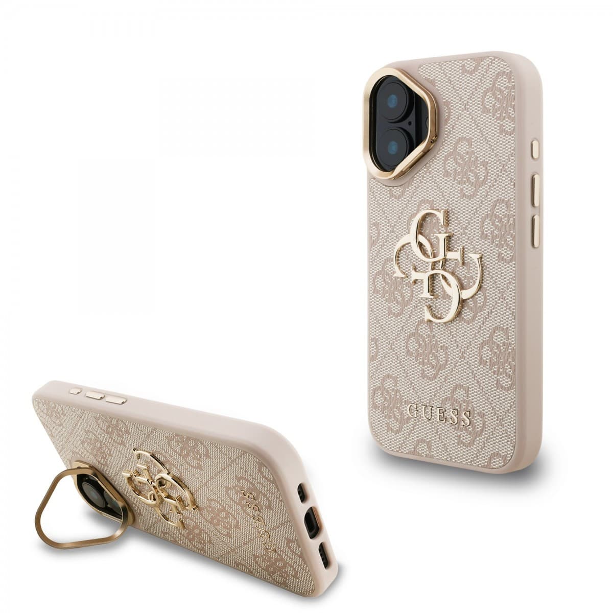 Zadní kryt Guess PU 4G Metal Logo Stand Camera Frame pro iPhone 16 Pink - náhled 1