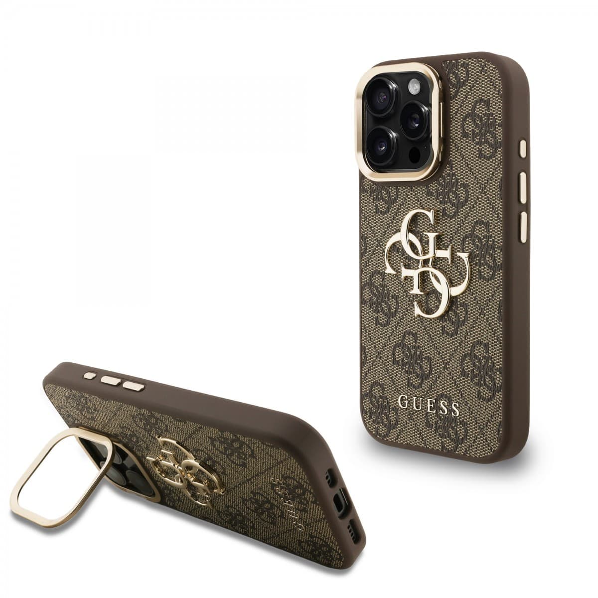 Zadní kryt Guess PU 4G Metal Logo Stand Camera Frame pro iPhone 15 Pro Max Brown - náhled 1