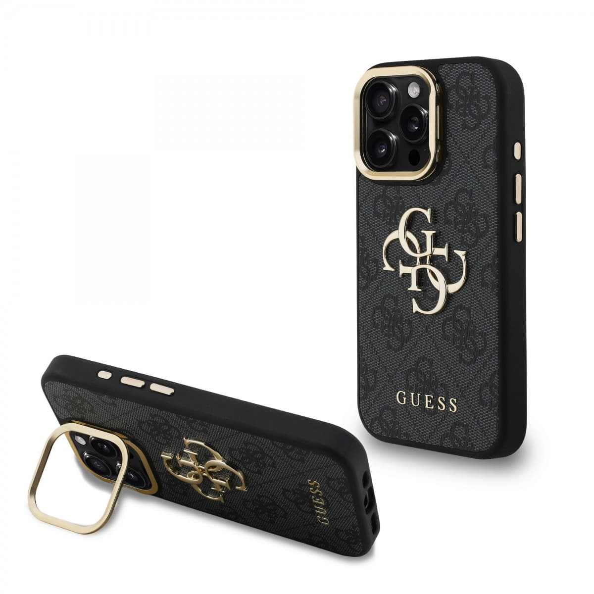 Zadní kryt Guess PU 4G Metal Logo Stand Camera Frame pro iPhone 15 Pro Max Black - náhled 1