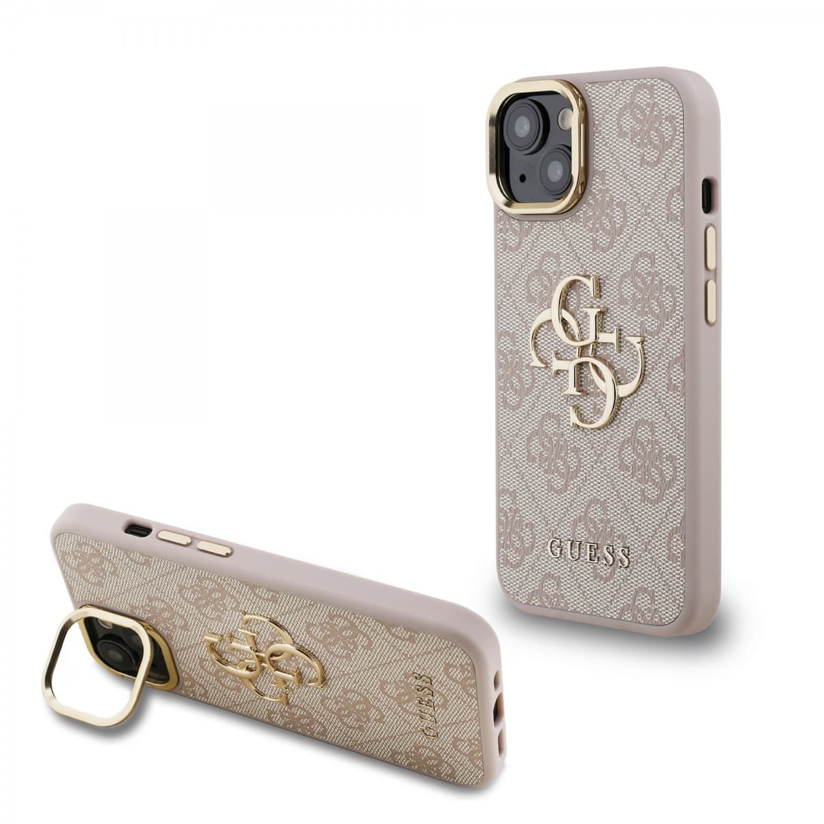 Zadní kryt Guess PU 4G Metal Logo Stand Camera Frame pro iPhone 15 Pink - náhled 1
