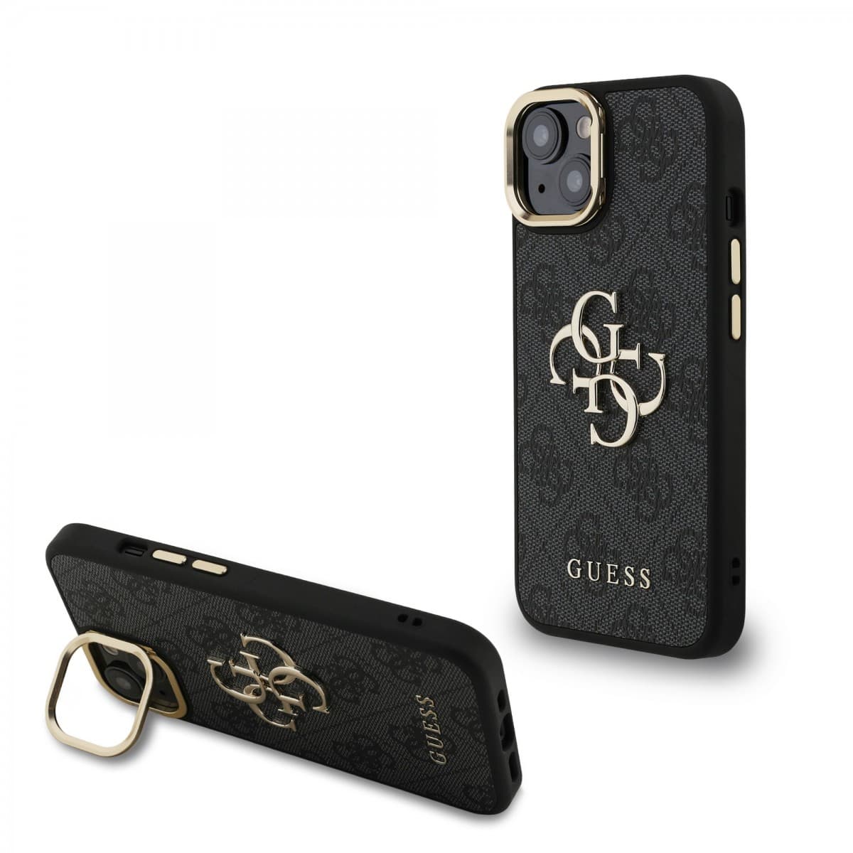 Zadní kryt Guess PU 4G Metal Logo Stand Camera Frame pro iPhone 13 Black - náhled 1