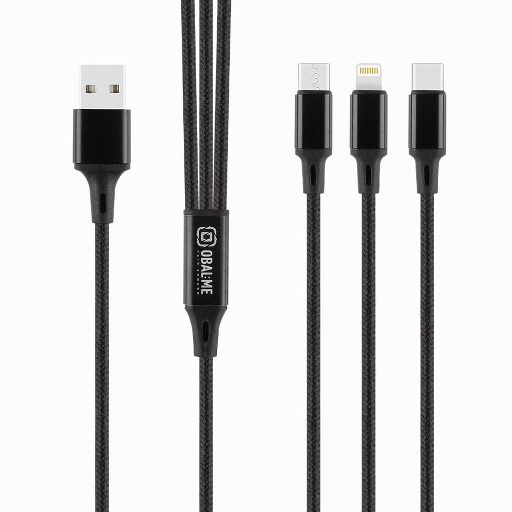 Kabel OBAL:ME 3v1 AllConnect Fast Charge USB-A-USB-C, Lightning, Micro-USB 1.2m Black - náhled 1
