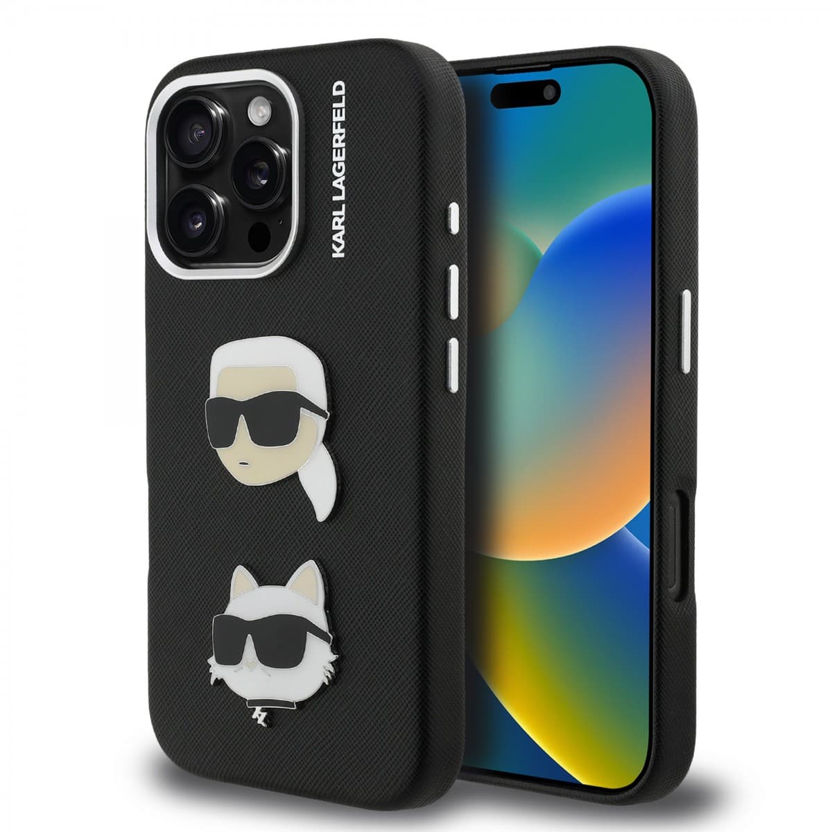 Zadní kryt Karl Lagerfeld Grained PU K&amp;CH Heads pro iPhone 16 Pro Black - náhled 1