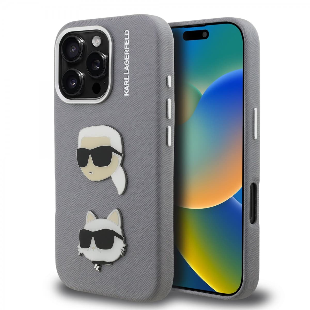 Zadní kryt Karl Lagerfeld Grained PU K&amp;CH Heads pro iPhone 16 Pro Grey - náhled 1