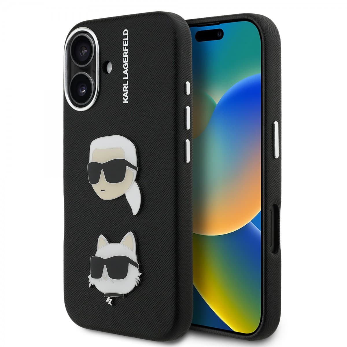Zadní kryt Karl Lagerfeld Grained PU K&amp;CH Heads pro iPhone 16 Black - náhled 1