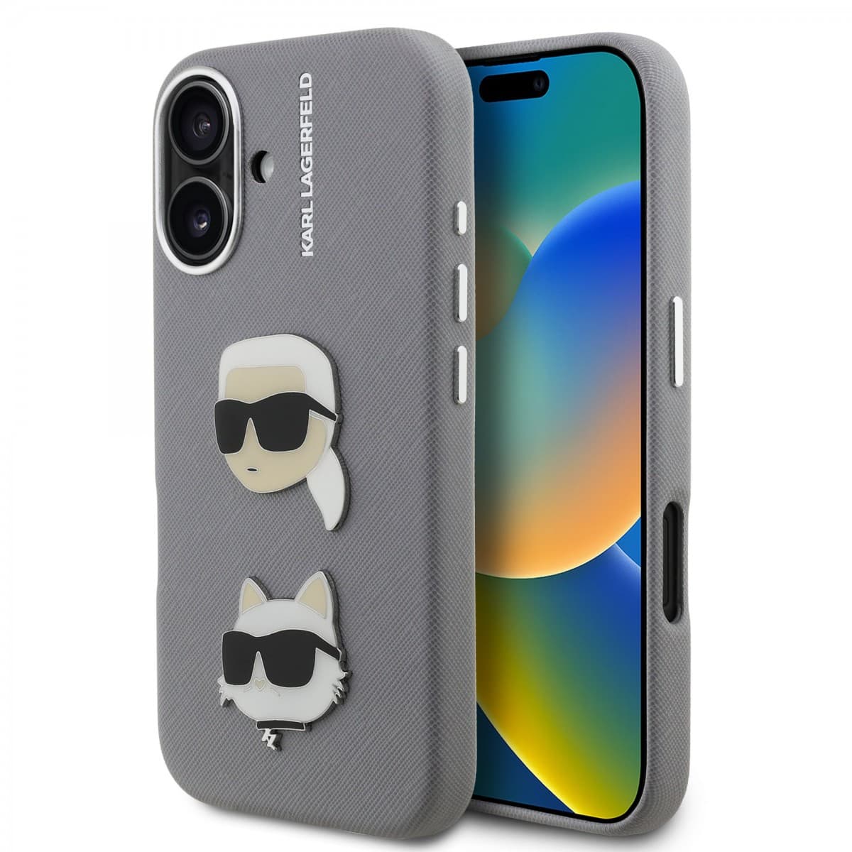 Zadní kryt Karl Lagerfeld Grained PU K&amp;CH Heads pro iPhone 16 Grey - náhled 1