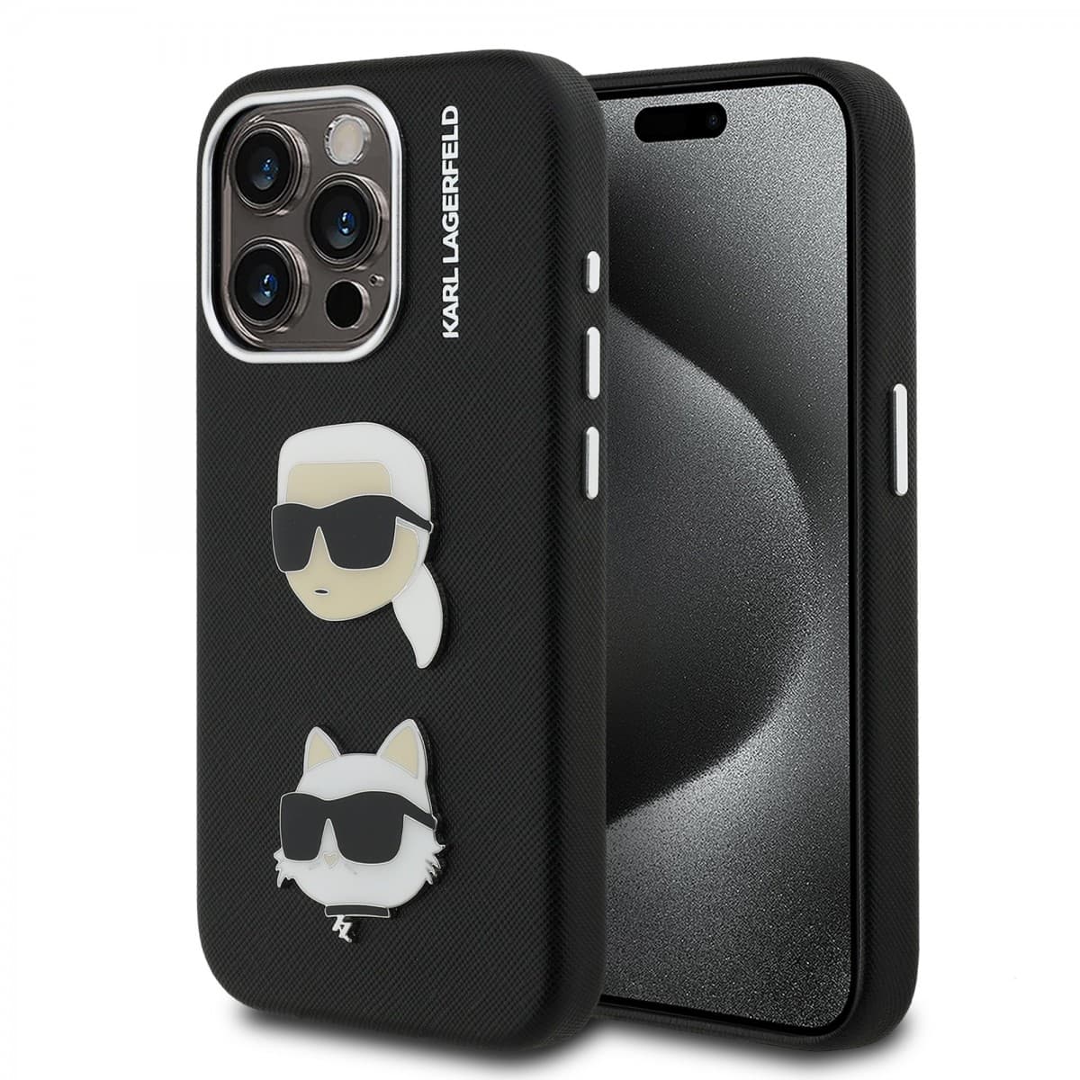 Zadní kryt Karl Lagerfeld Grained PU K&amp;CH Heads pro iPhone 15 Pro Black - náhled 1