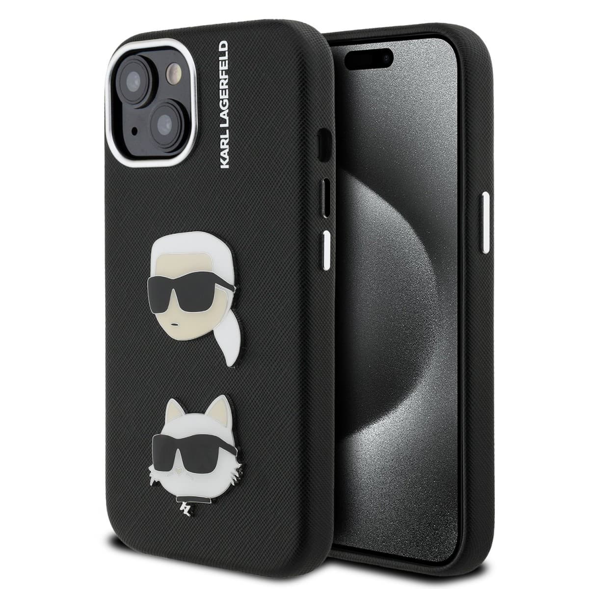 Zadní kryt Karl Lagerfeld Grained PU K&amp;CH Heads pro iPhone 15 Black - náhled 1