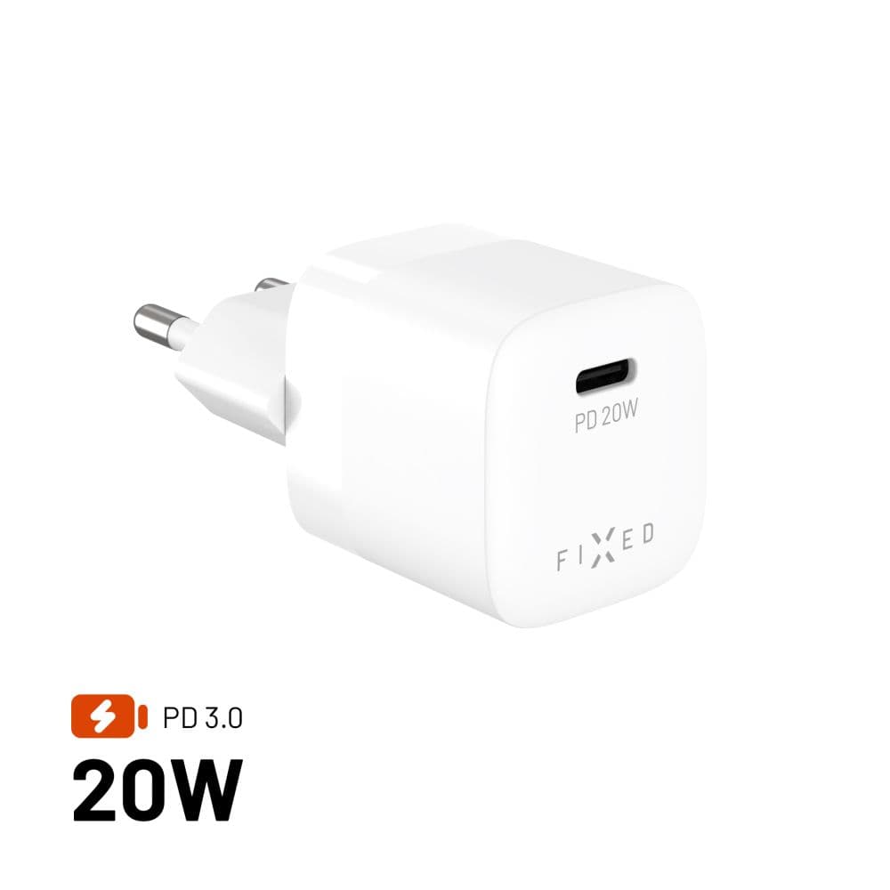Adaptér FIXED Mini s USB-C výstupem a podporou PD, 20W, bílý - náhled 1