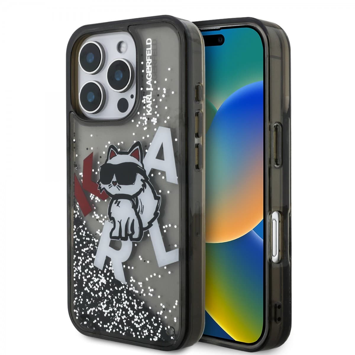 Zadní kryt Karl Lagerfeld Liquid Glitter Scattered Choupette pro iPhone 16 Pro Max Black - náhled 1