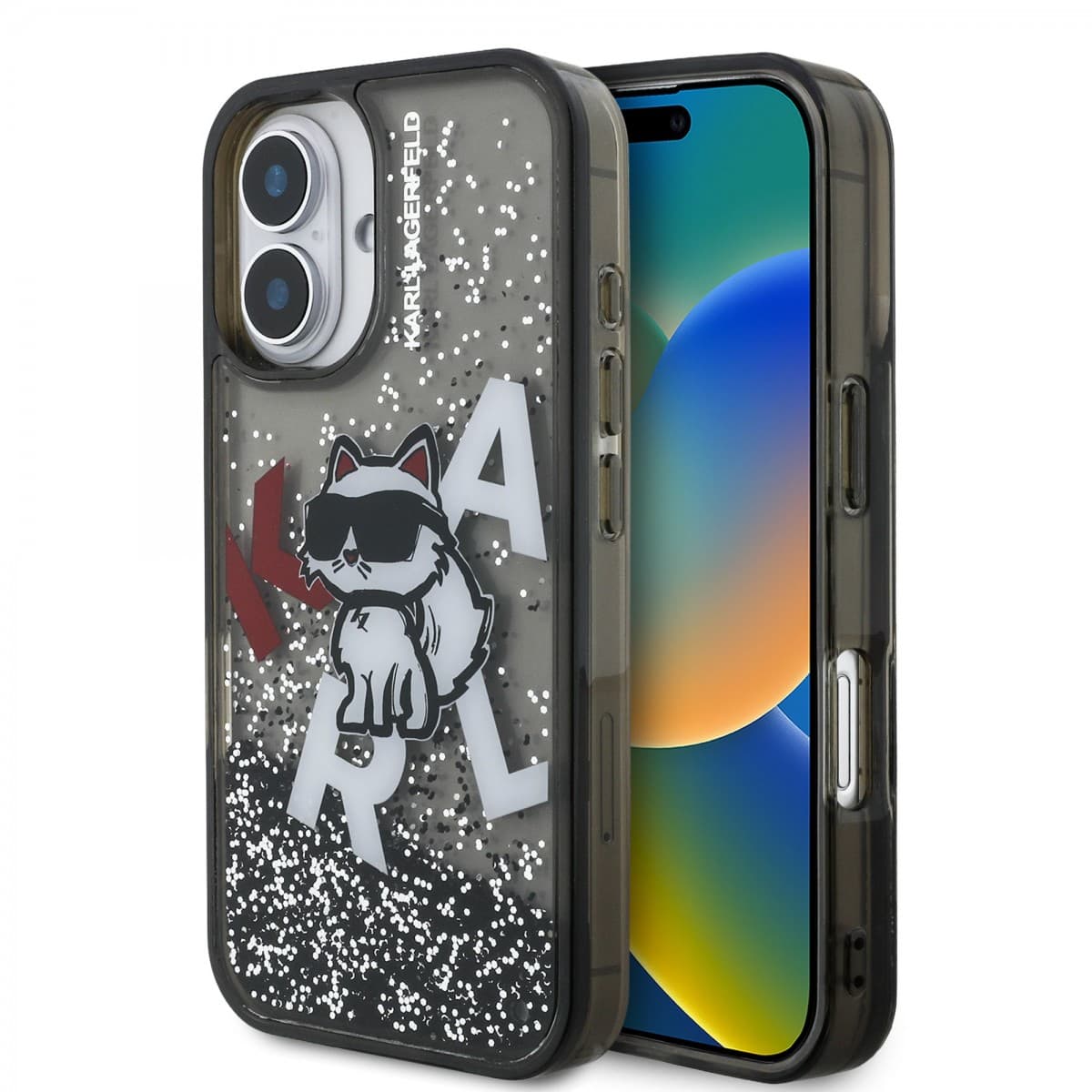 Zadní kryt Karl Lagerfeld Liquid Glitter Scattered Choupette pro iPhone 16 Black - náhled 1