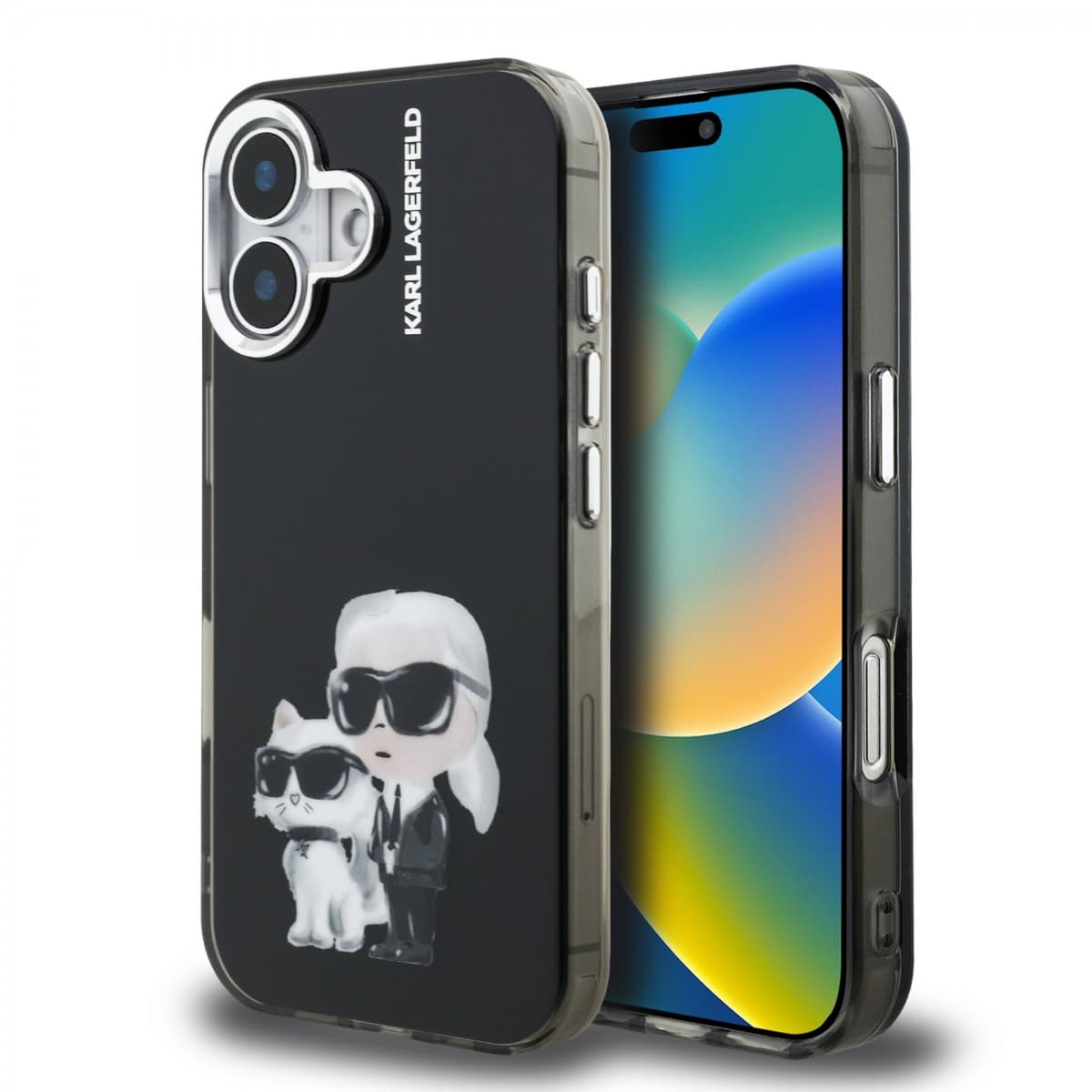 Zadní kryt Karl Lagerfeld IML Aquarelle Karl and Choupette pro iPhone 16 Black - náhled 1