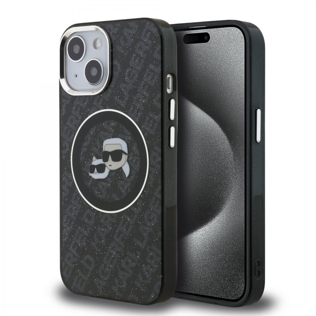 Zadní kryt Karl Lagerfeld IML K&amp;CH Heads Repeated Logo MagSafe pro iPhone 15 Black - náhled 1