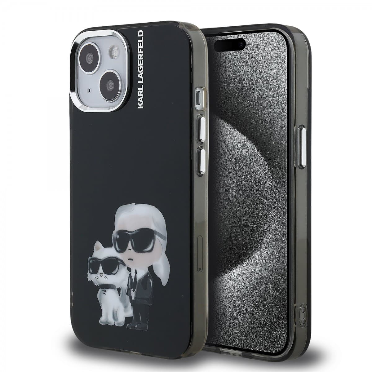 Zadní kryt Karl Lagerfeld IML Aquarelle Karl and Choupette pro iPhone 15 Black - náhled 1