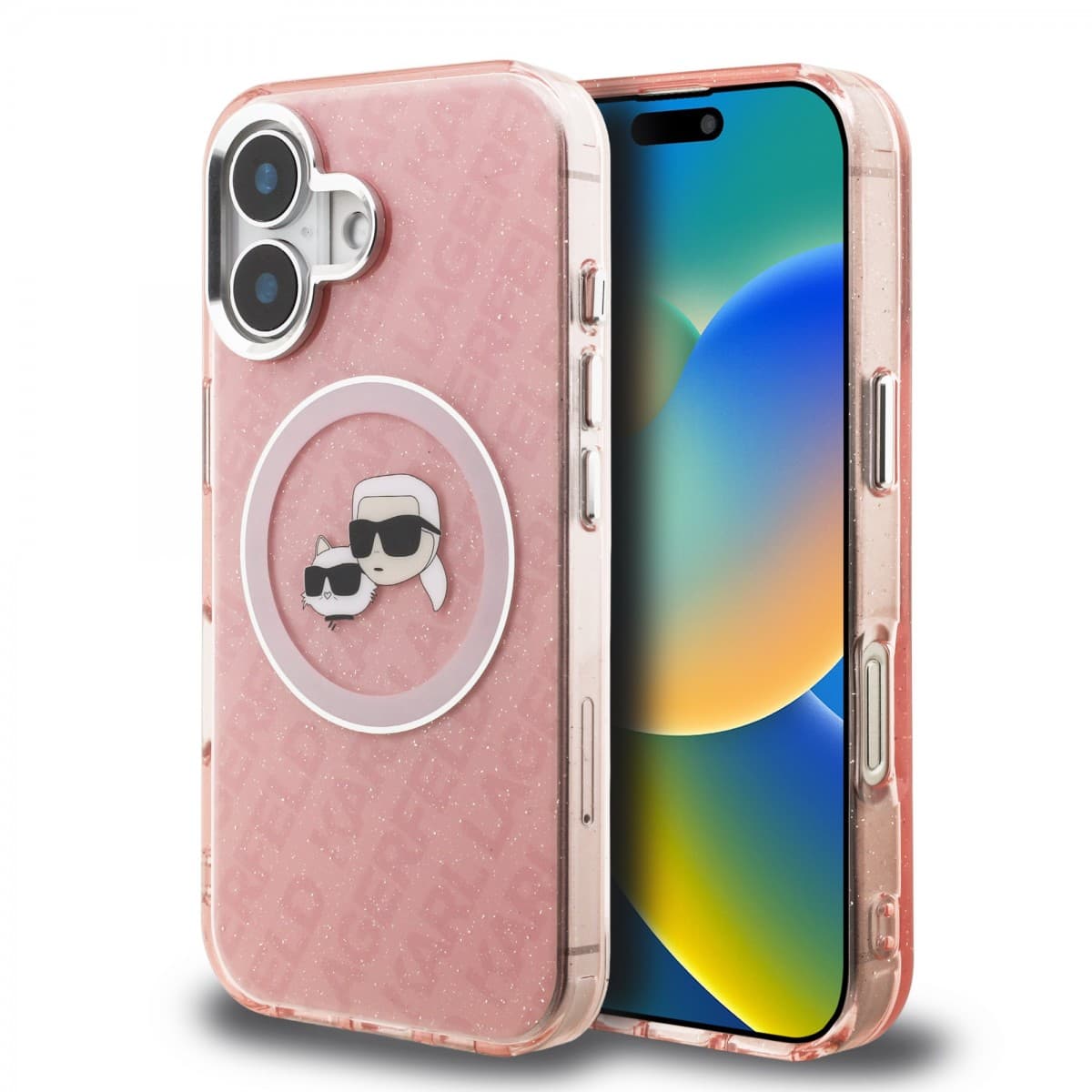 Zadní kryt Karl Lagerfeld IML K&amp;CH Heads Repeated Logo MagSafe pro iPhone 16 Pink - náhled 1