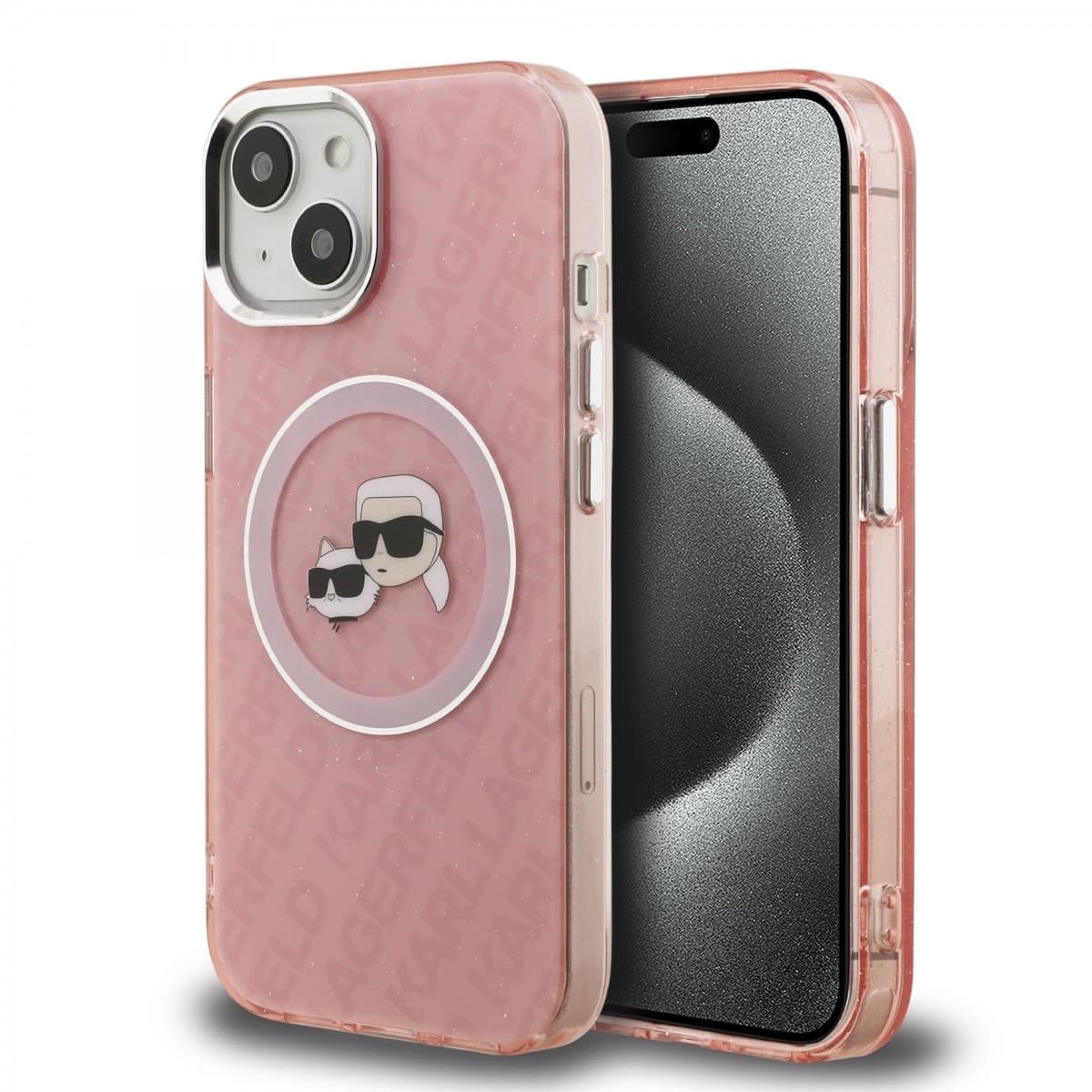 Zadní kryt Karl Lagerfeld IML K&amp;CH Heads Repeated Logo MagSafe pro iPhone 15 Pink - náhled 1