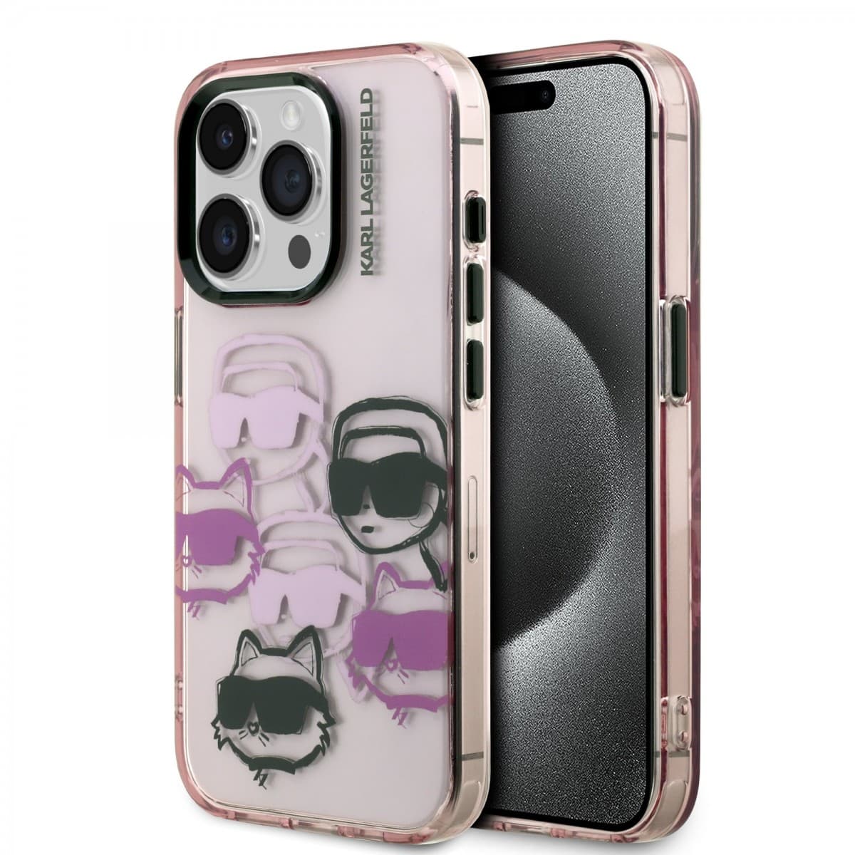 Zadní kryt Karl Lagerfeld IML Multi K&amp;CH Heads pro iPhone 15 Pro Pink
