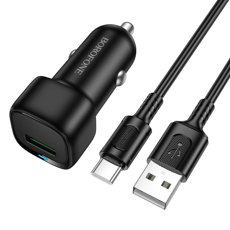 Rychlonabíječka do auta Borofone BZ34 Cloud USB-A QC 3.0 18W + datový kabel USB-C černá - náhled 1