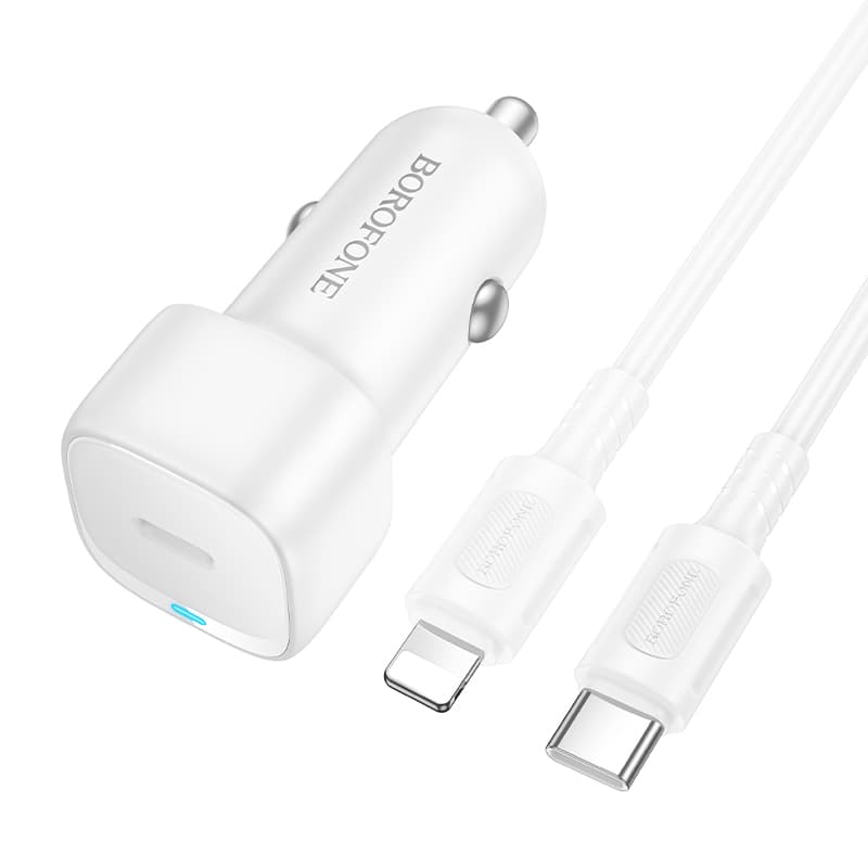 Rychlonabíječka do auta Borofone BZ34A Cloud USB-C PD 20W + datový kabel Lightning bílá - náhled 1