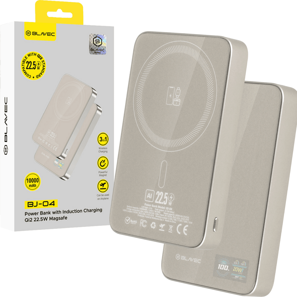 Powerbank Blavec BJ-04 Slim 13,5mm 10000mAh USB-C magnetic Magsafe 3v1 (PBBJ04-MC10GD) 22,5W gold - náhled 1