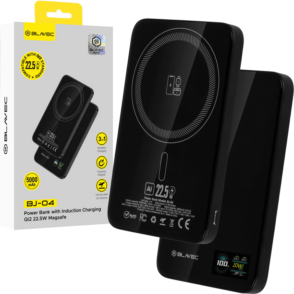 Powerbank Blavec BJ-04 Ultra Slim 7,8mm 5000mAh USB-C magnetic Magsafe 3v1 (PBBJ04-MC5B) 22,5W black - náhled 1