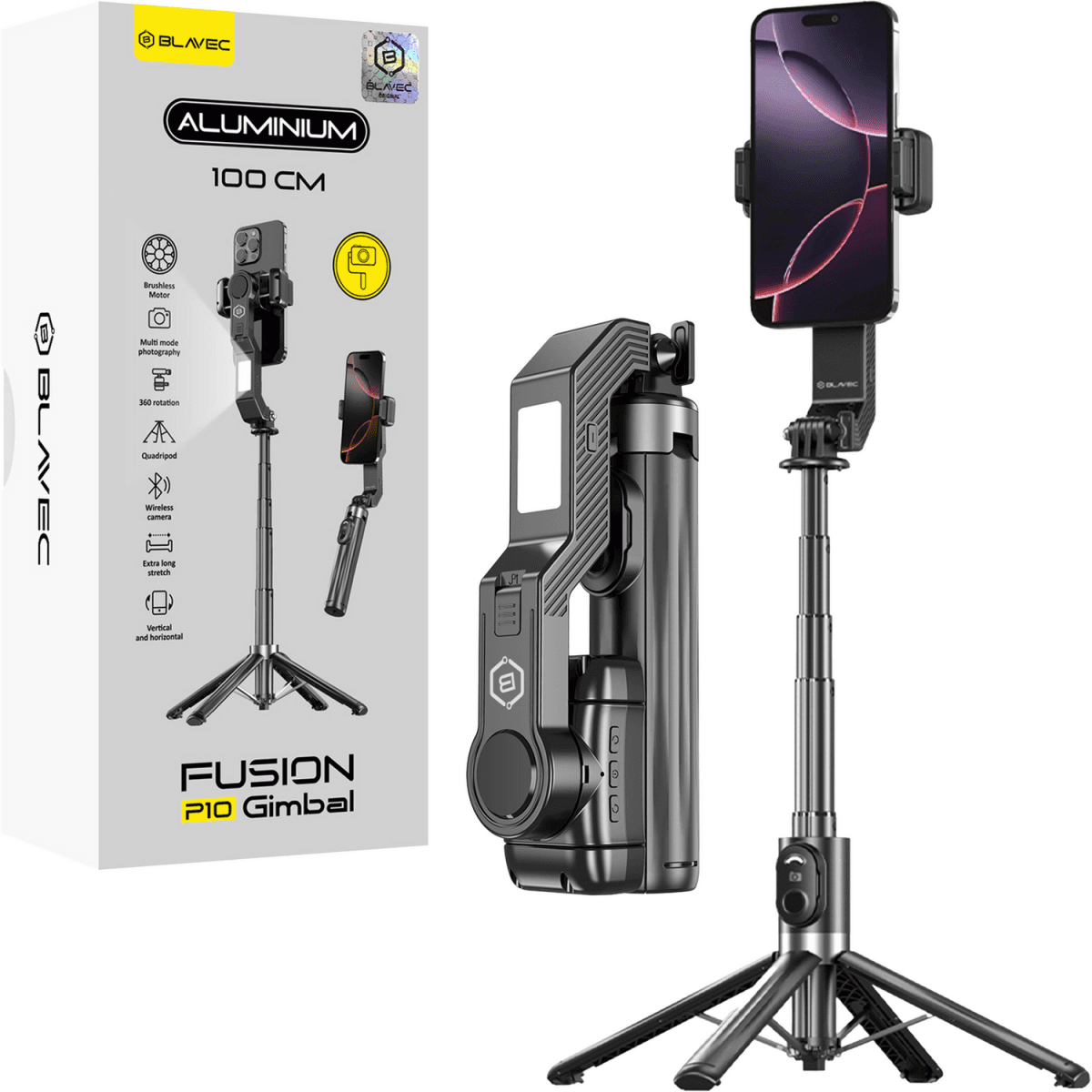 Selfie tyč Blavec P-10 Aluminium Fusion Gimbal tripod + dálkové ovládání 1m (SSFP10G-TRB10) černá - náhled 1