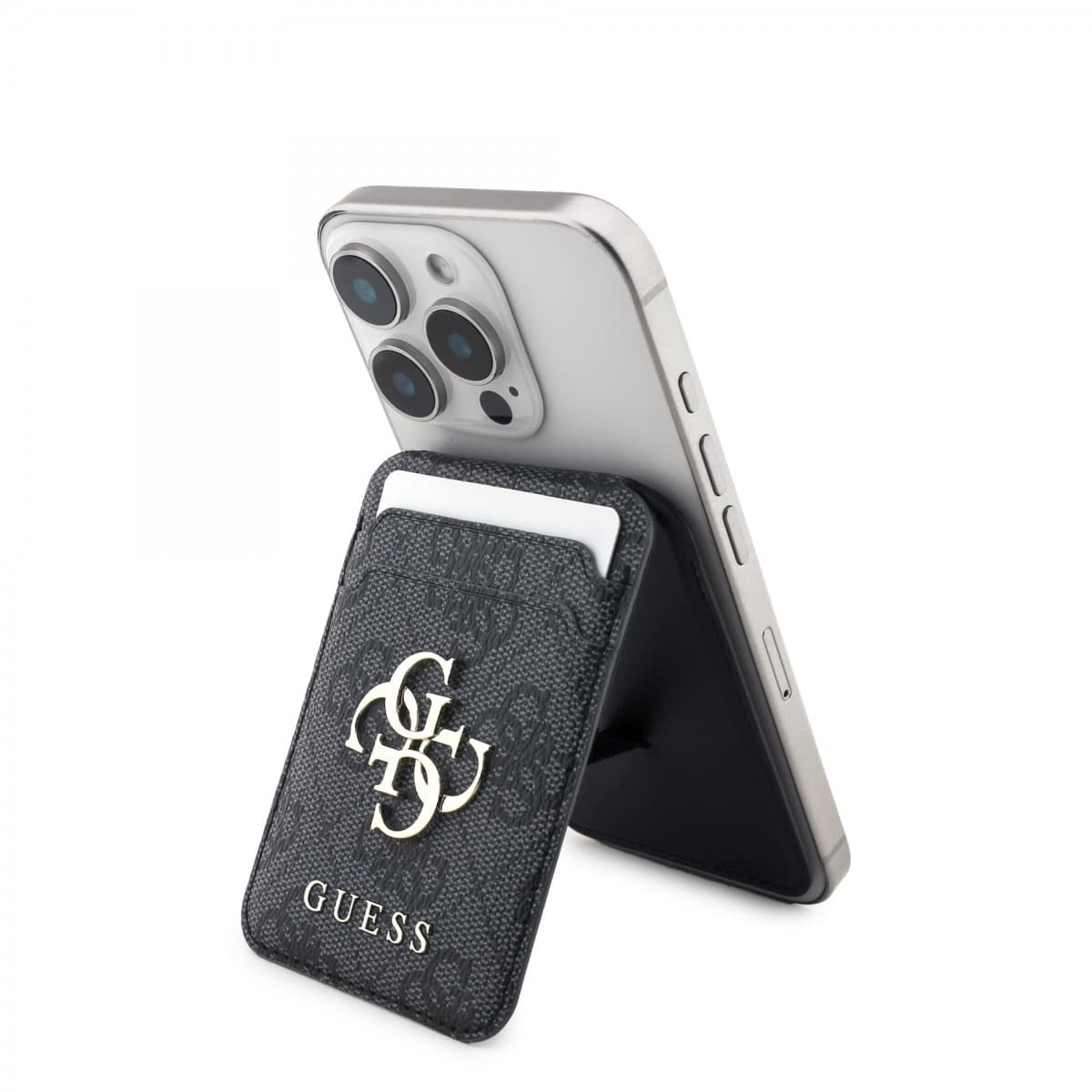 Pouzdro na karty se stojanem Guess 4G Metal Logo MagSafe Cardslot Black - náhled 1