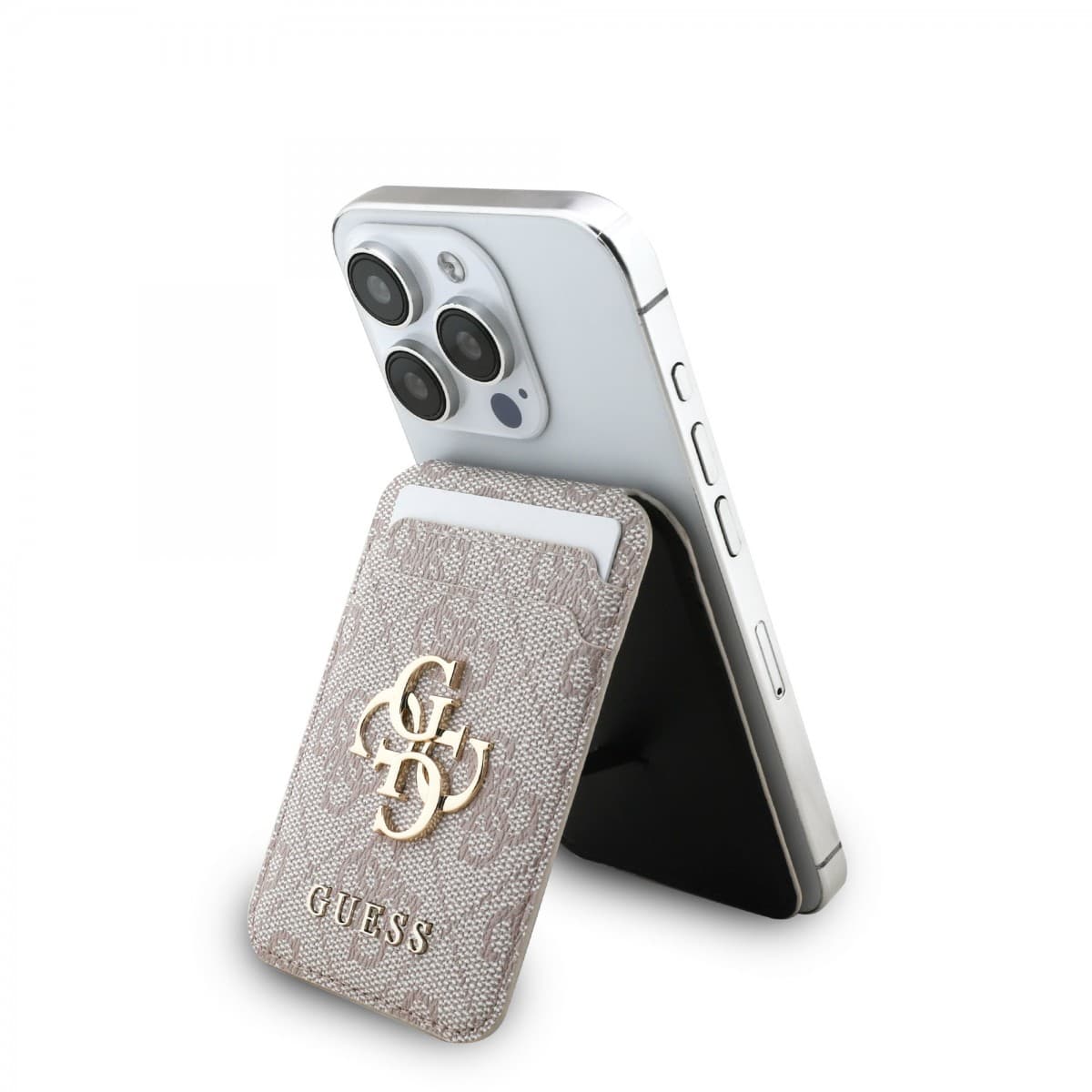 Pouzdro na karty se stojanem Guess 4G Metal Logo MagSafe Cardslot Pink - náhled 1