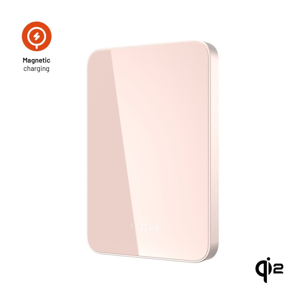Powerbanka FIXED MagZen 5 Crystal s bezdrátovým nabíjením se standardem Qi2 a podporou MagSafe, 5 000 mAh, růžová