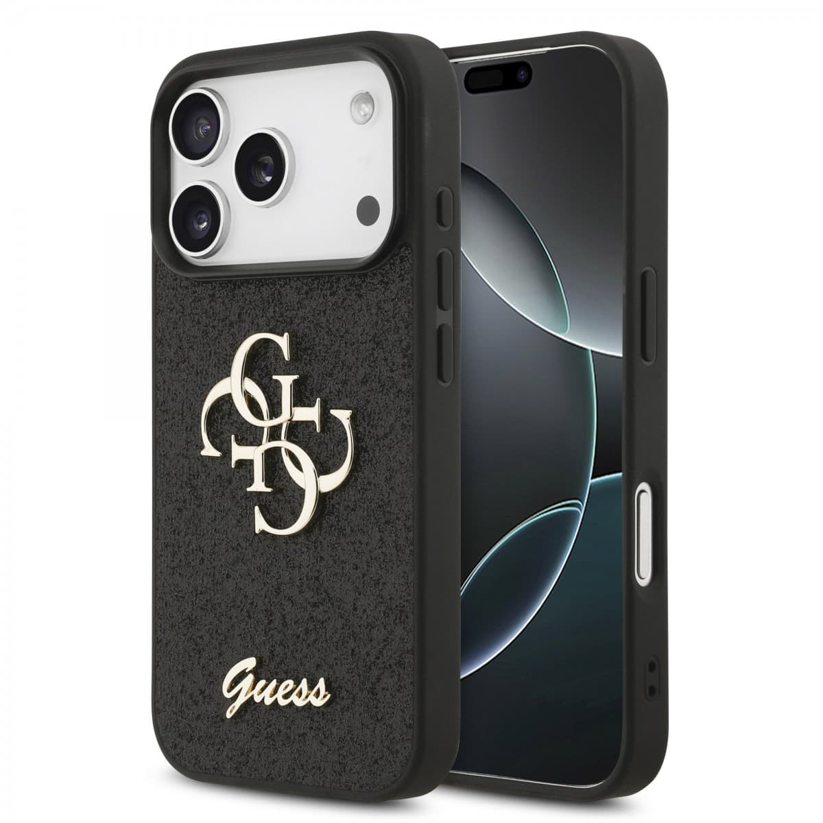 Zadní kryt Guess PU Fixed Glitter 4G Metal Logo pro iPhone 17 Pro Black - náhled 1
