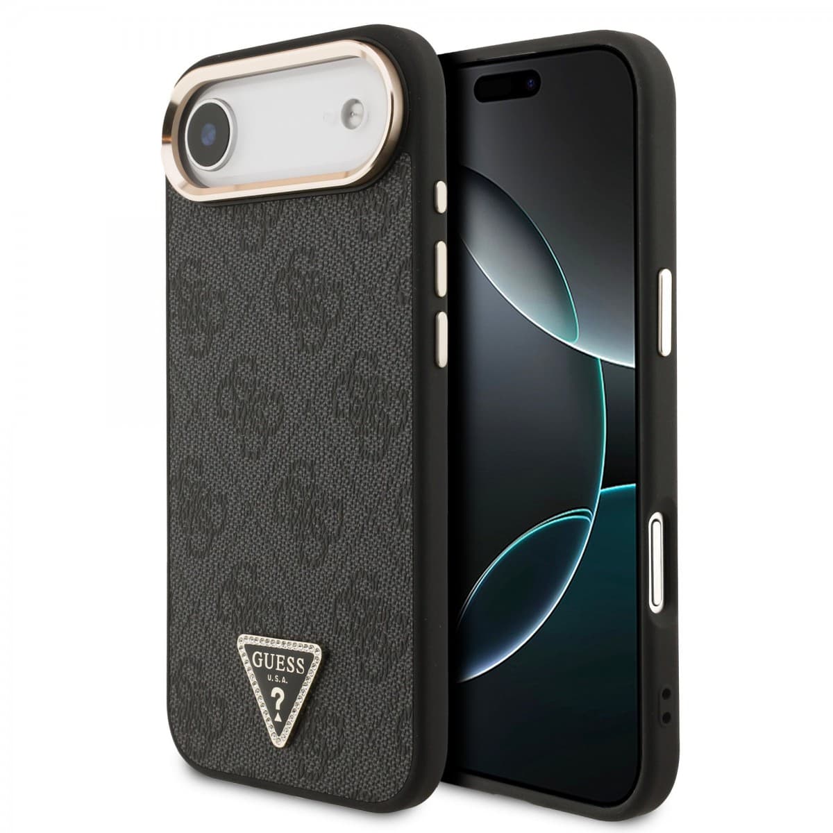 Zadní kryt Guess PU Leather 4G Triangle Logo Gold Frame MagSafe pro iPhone 17 Air Black - náhled 1