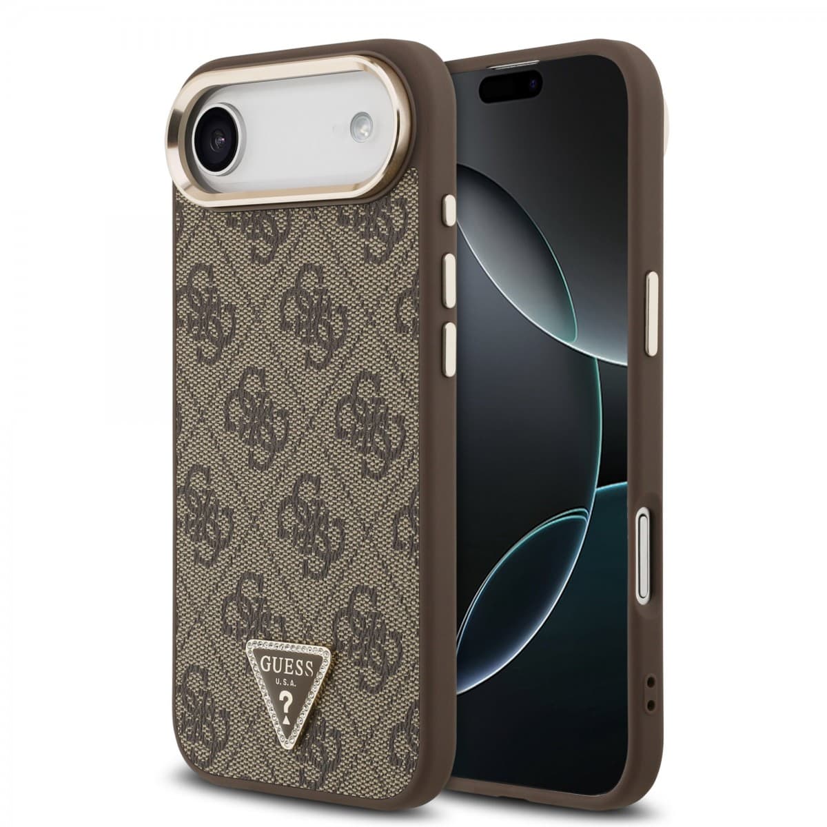 Zadní kryt Guess PU Leather 4G Triangle Logo Gold Frame MagSafe pro iPhone 17 Air Brown - náhled 1