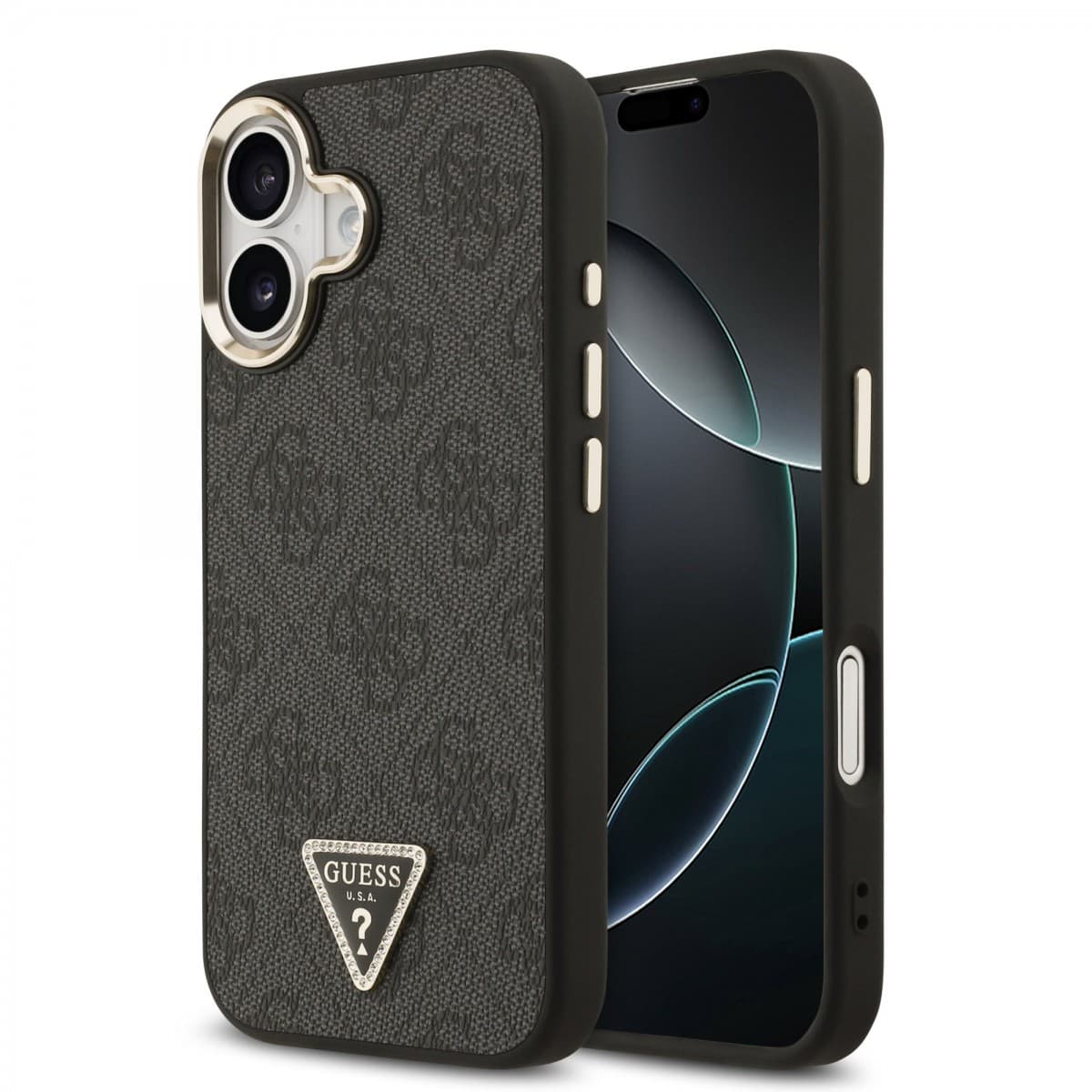 Zadní kryt Guess PU Leather 4G Triangle Logo Gold Frame MagSafe pro iPhone 17 Black - náhled 1