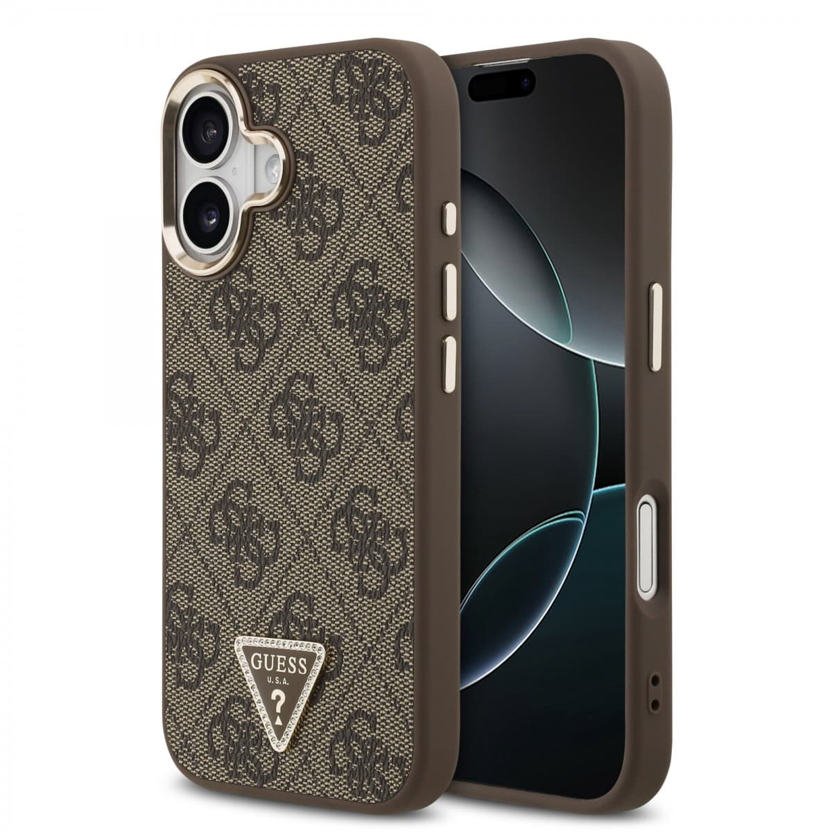 Zadní kryt Guess PU Leather 4G Triangle Logo Gold Frame MagSafe pro iPhone 17 Brown - náhled 1