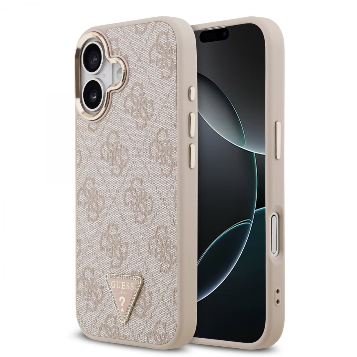 Zadní kryt Guess PU Leather 4G Triangle Logo Gold Frame MagSafe pro iPhone 17 Pink - náhled 1