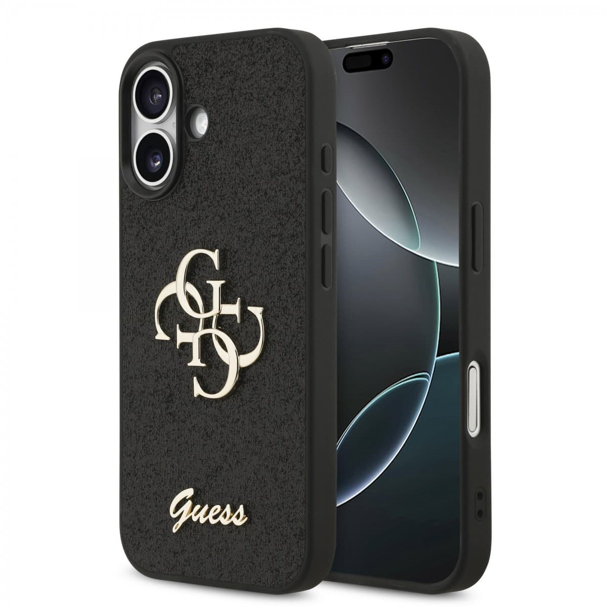 Zadní kryt Guess PU Fixed Glitter 4G Metal Logo pro iPhone 17 Black - náhled 1