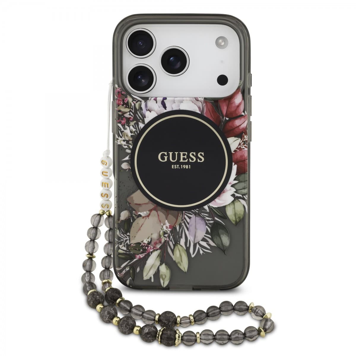 Zadní kryt Guess IML Flowers Strap MagSafe pro iPhone 17 Pro Black - náhled 1