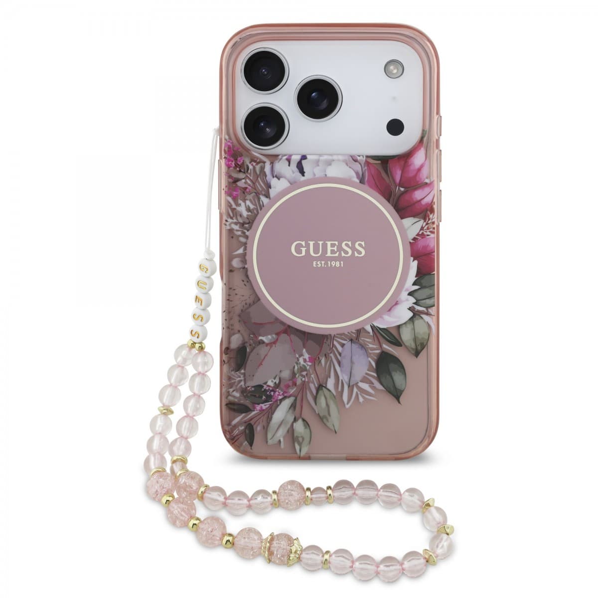 Zadní kryt Guess IML Flowers Strap MagSafe pro iPhone 17 Pro Pink - náhled 1
