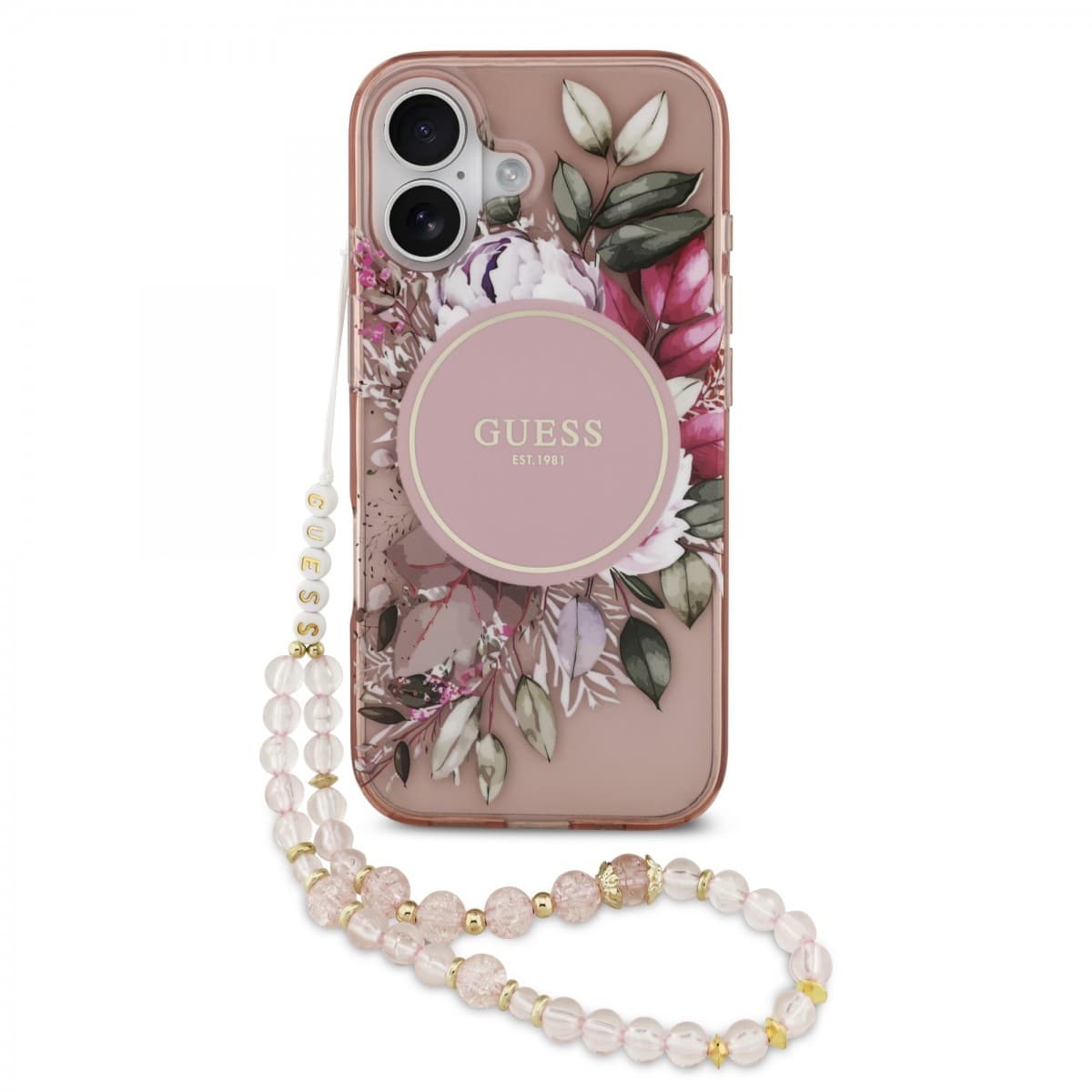Zadní kryt Guess IML Flowers Strap MagSafe pro iPhone 17 Pink - náhled 1