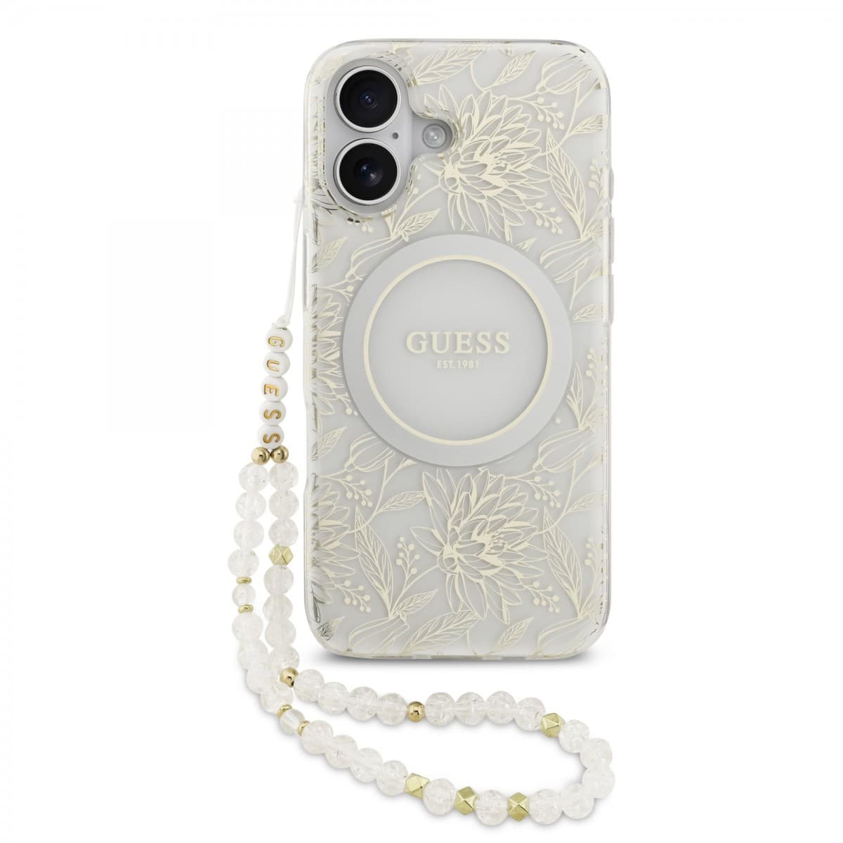 Zadní kryt Guess IML Flowers Allover Strap MagSafe pro iPhone 17 White - náhled 1