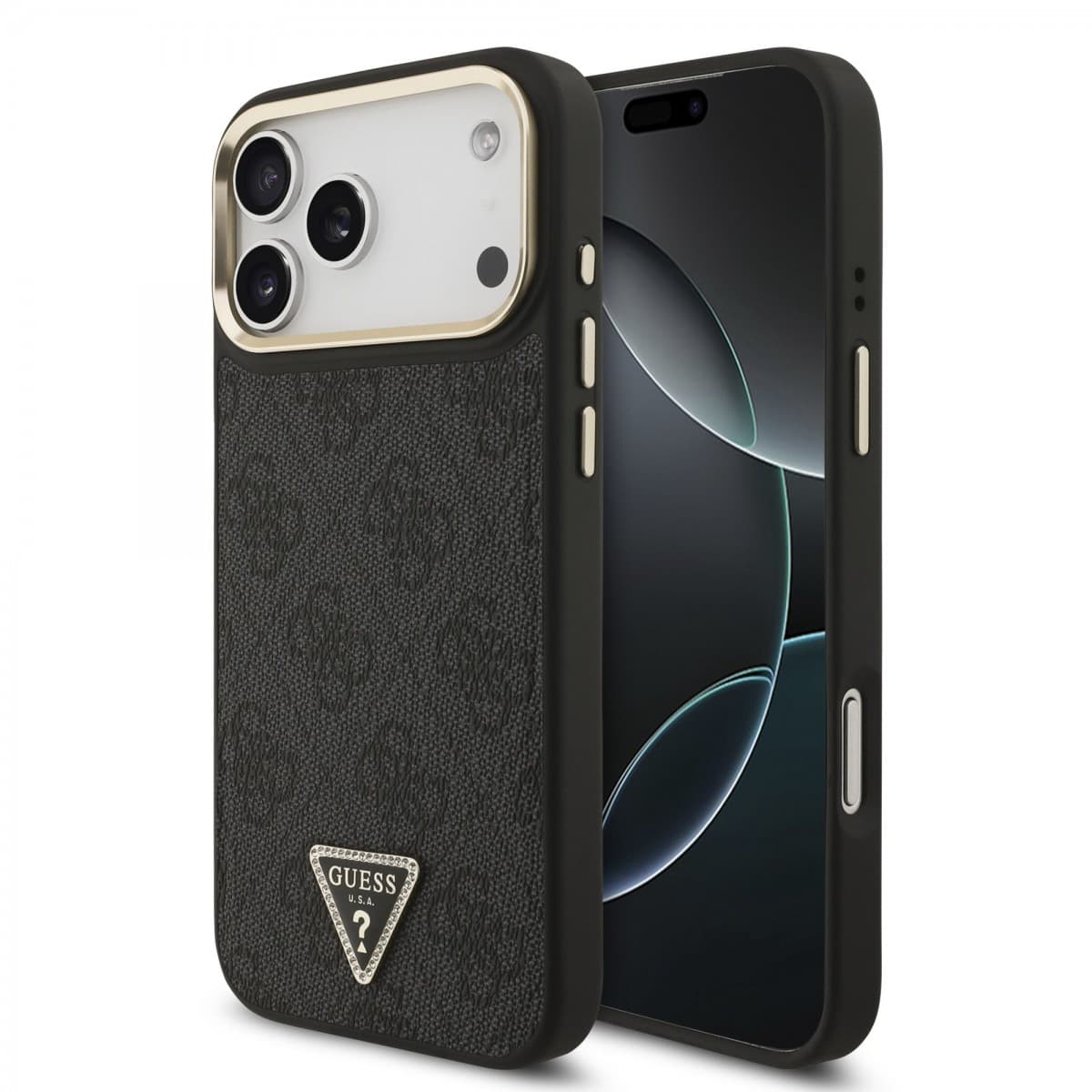 Zadní kryt Guess PU Leather 4G Triangle Logo Gold Frame MagSafe pro iPhone 17 Pro Max Black - náhled 1
