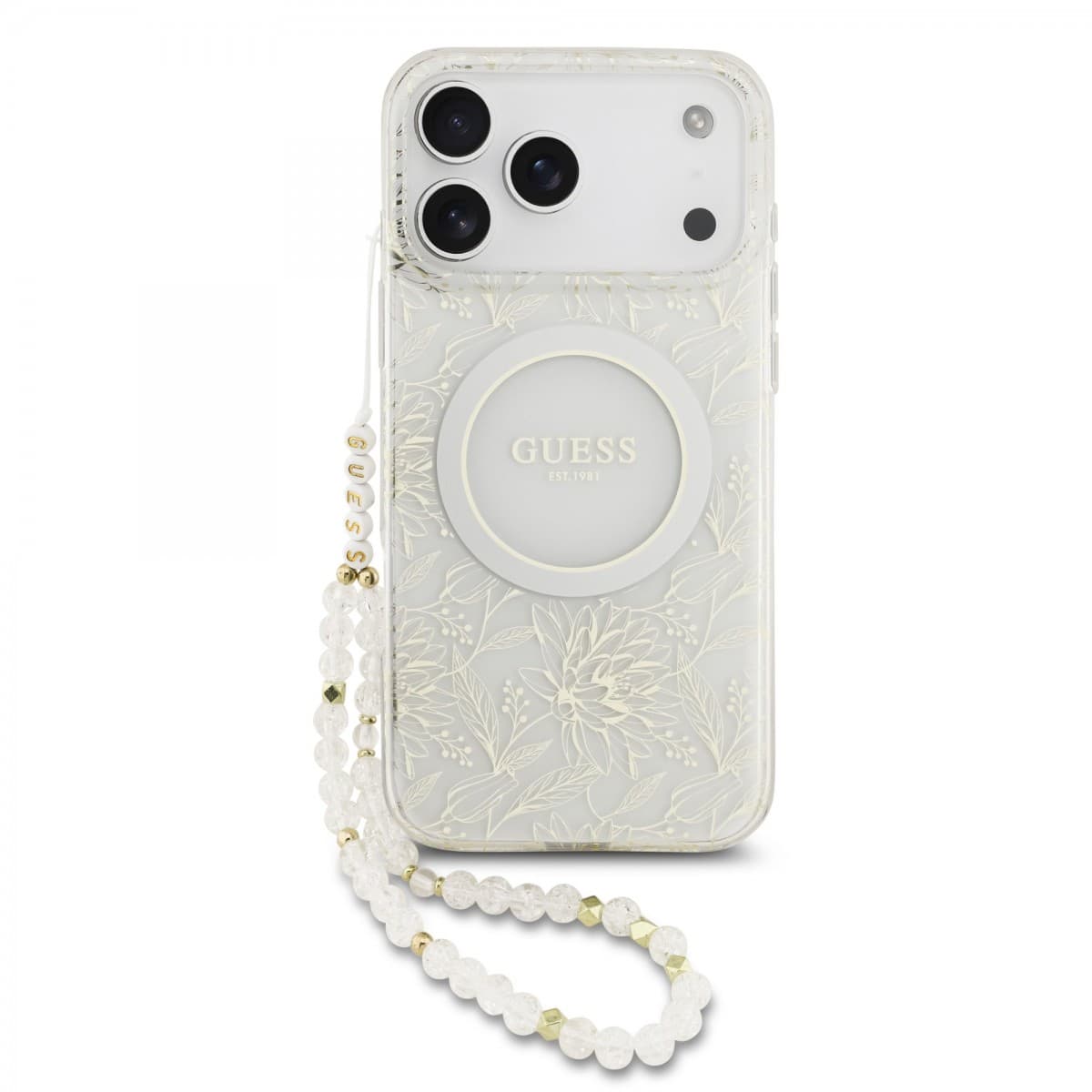 Zadní kryt Guess IML Flowers Allover Strap MagSafe pro iPhone 17 Pro Max White - náhled 1