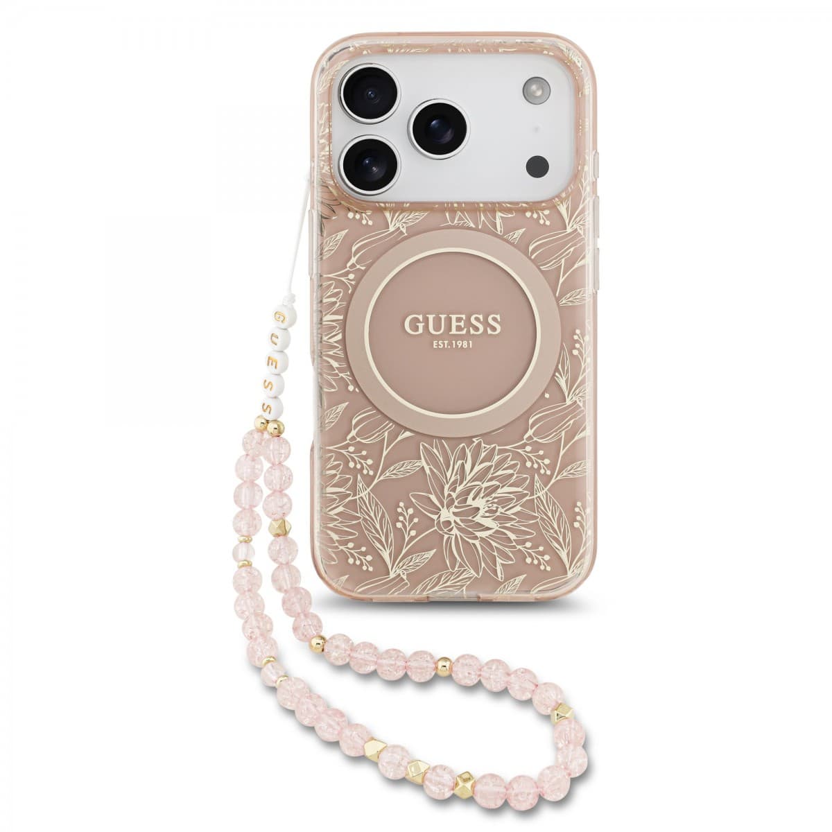 Zadní kryt Guess IML Flowers Allover Strap MagSafe pro iPhone 17 Pro Pink - náhled 1
