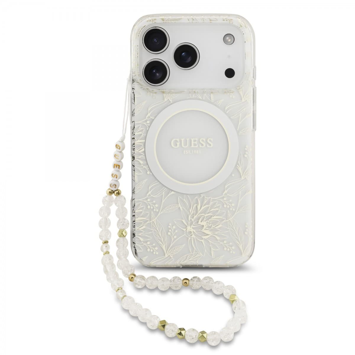 Zadní kryt Guess IML Flowers Allover Strap MagSafe pro iPhone 17 Pro White - náhled 1