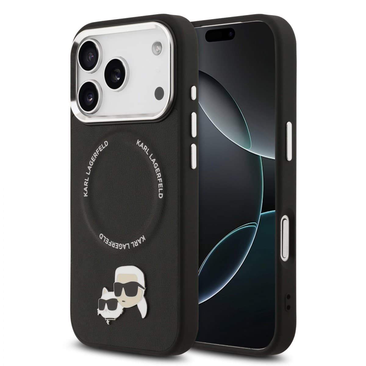 Zadní kryt Karl Lagerfeld PU Karl and Choupette Heads Pins MagSafe pro iPhone 17 Pro Black - náhled 1