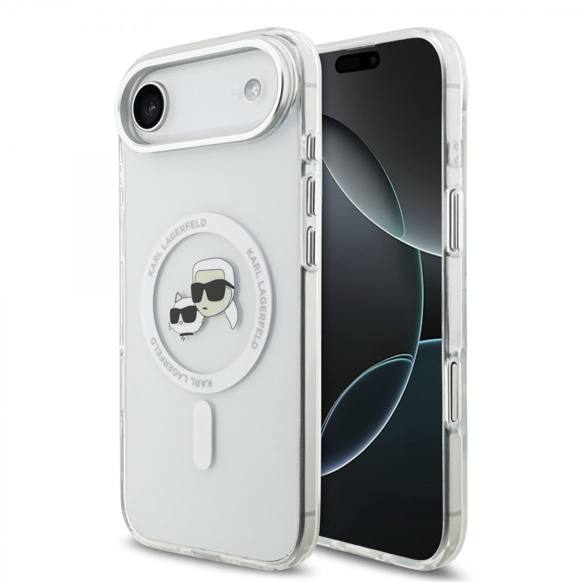 Zadní kryt Karl Lagerfeld IML K&amp;CH Heads Metal Frame MagSafe pro iPhone 17 Air Transparent