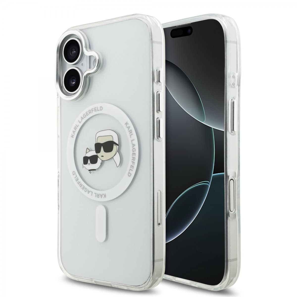 Zadní kryt Karl Lagerfeld IML K&amp;CH Heads Metal Frame MagSafe pro iPhone 17 Transparent - náhled 1