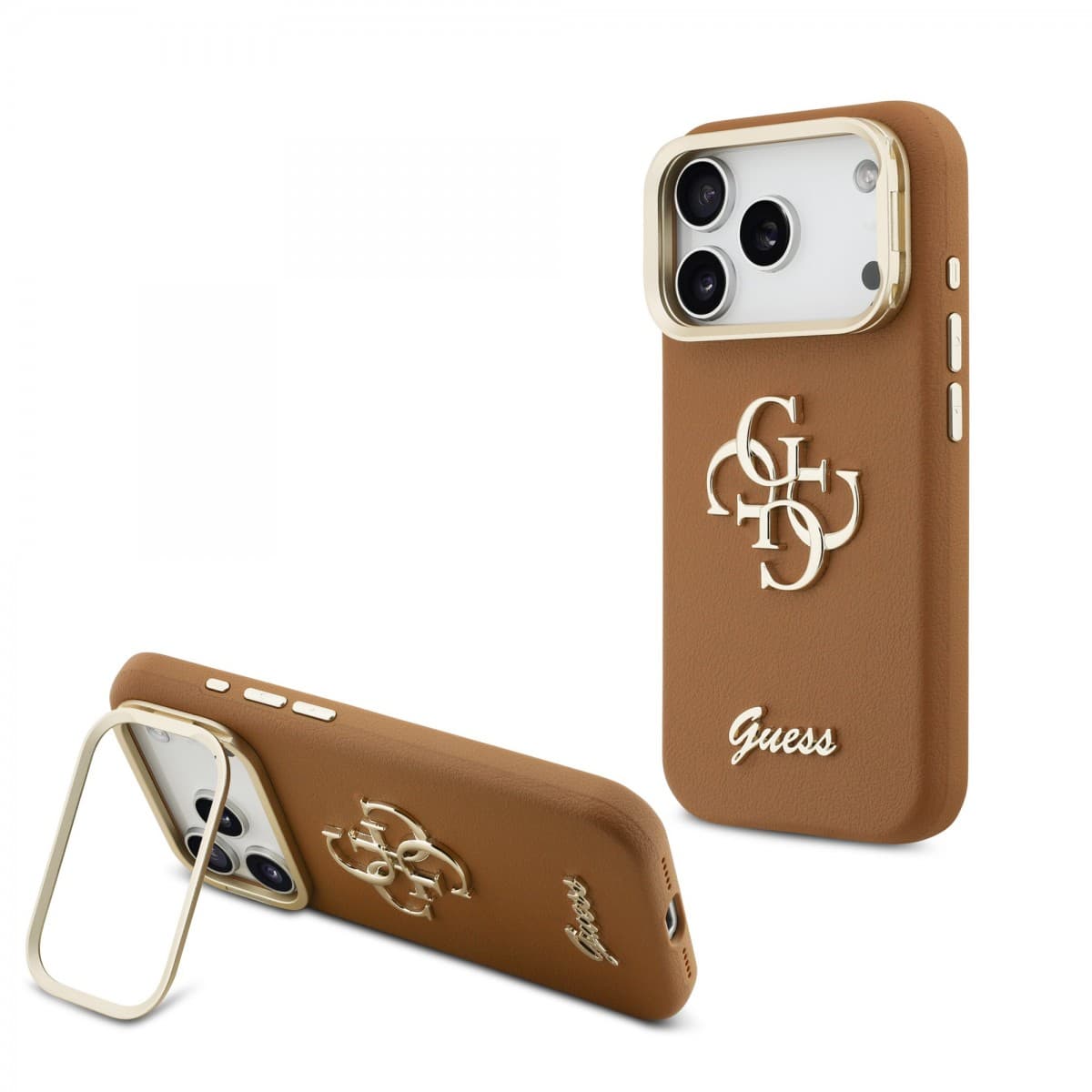 Zadní kryt Guess PU Grained 4G Logo Stand Camera Frame pro iPhone 17 Pro Brown - náhled 1